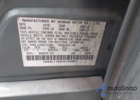 2002 Nissan Altima 2.5 S from USA, damaged, VIN 1N4AL11D52C143861